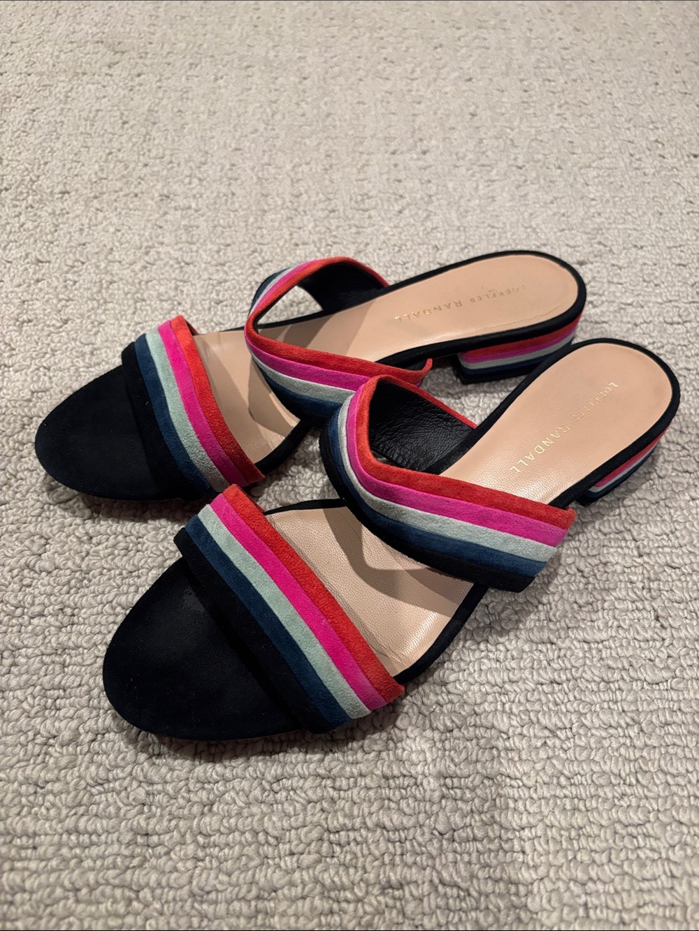 Loeffler Randall Multi-Stripe Black Slide Sandals